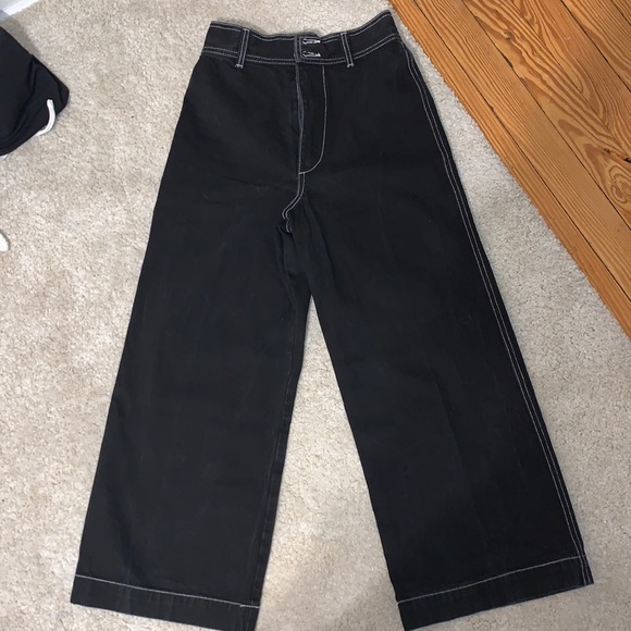 SHANIA MOTE CROPPED WIDE LEG BLACK UTILITY PANTS - Picture 1 of 8